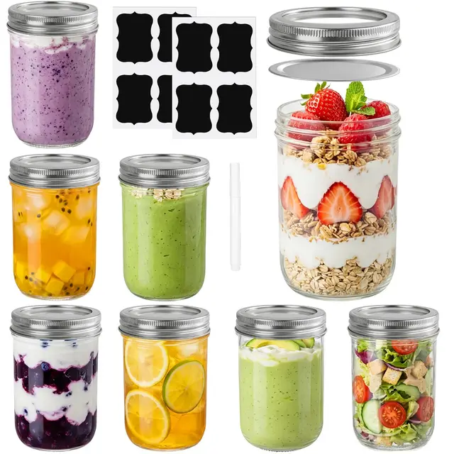 Pack de 8 Tarros de Cristal con Tapa Hermética - 250ml Mason Jar, Botes de Cristal Tarros Mason, Frascos de Vidrio con Tapa para Avena Nocturna, Mermelada, Conservas, Salsas, Miel