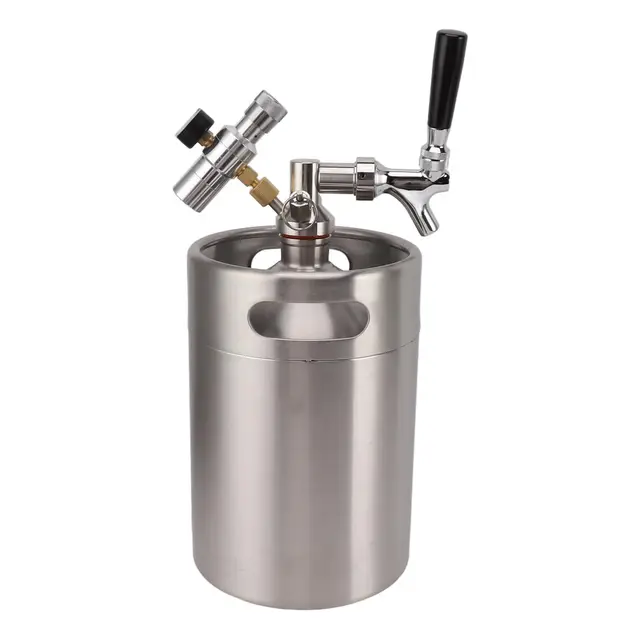 Mini Barril de Acero Inoxidable de 5L, Juego de Dispensador de Cerveza Casera con Presurizado, Grifo Ajustable y Calibre de 150PSI para Cerveza