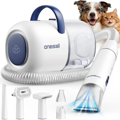 oneisall Cortapelos Perros con aspiradora de pelo, 15000Pa Aspira el 99% del pelo de las mascotas, máquina de corte silenciosa para perros y gatos y otras 6 herramientas de aseo