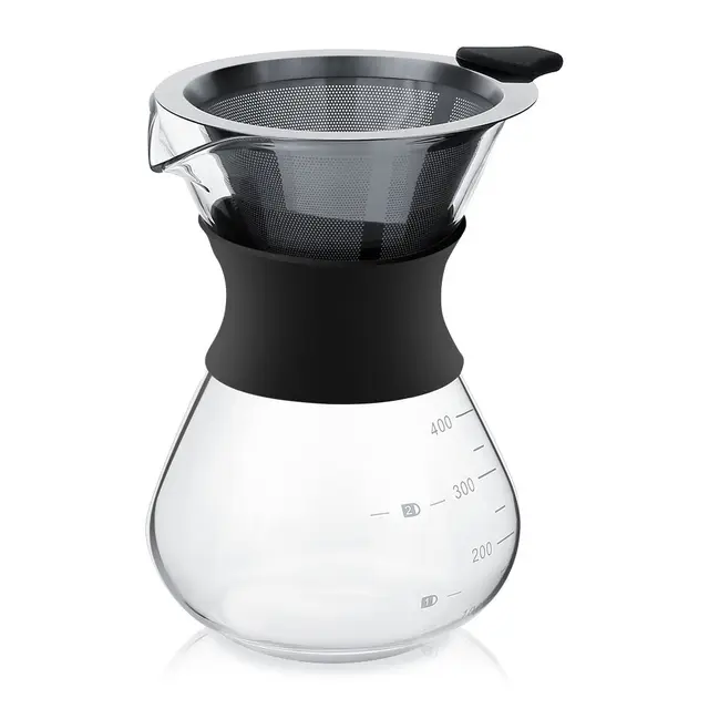 Aramox Manual Filtro de café 400 ml para Over Jarra de Cristal con Filtro de café Permanente de Acero