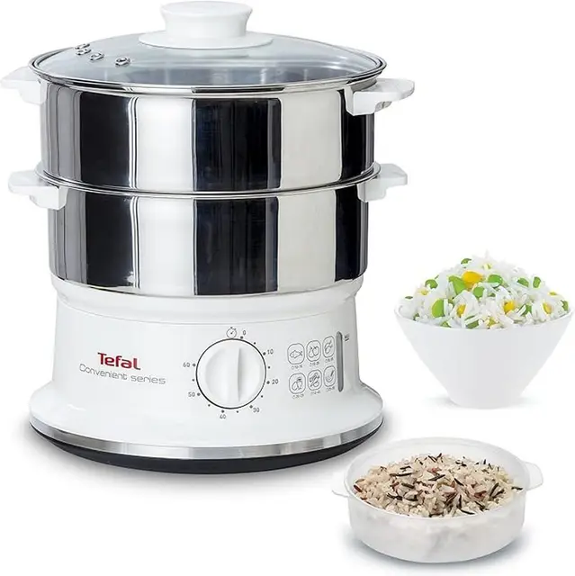 Tefal Vc1451 Vaporizador Convenient Series Inox, Temporizador Con Apagado Automático, Nivel De Agua Visible, Capacidad 6 L, Blanco