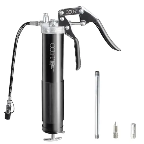 CCLIFE Pistola Engrasadora Manual 6000 PSI, Bomba de Engrase con Manguera Flexible, Engrasadora Profesional de Metal para Cartuchos de 400gr