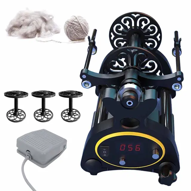 Rueda De Hilar Eléctrica Con Pantalla Digital E Interruptor De Pie, Mini Rueda De Hilar De Lana - Capacidad De 8oz (240g) + Cambio Hacia Adelante Y Hacia Atrás + Velocidad Continua, 3 Carretes,Black