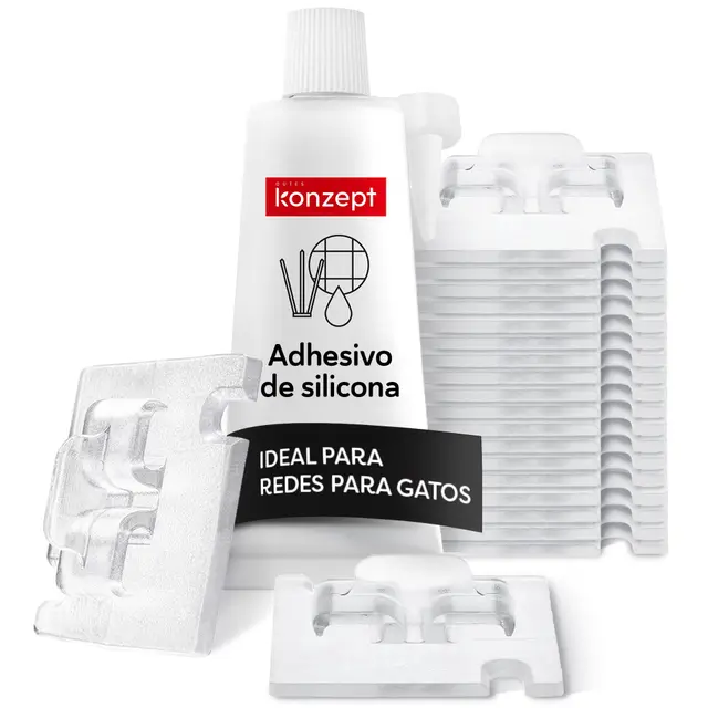 20 ganchos adhesivos con adhesivo de montaje, 30 ml, extrafuertes, para red de gatos, balcón, sin agujeros, transparentes, resistentes a la intemperie, montaje fácil y rápido
