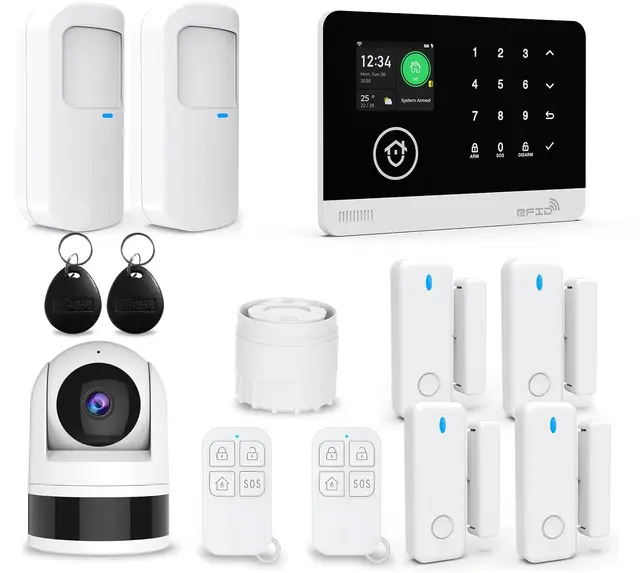 Alarma doméstica inalámbrica WiFi/2G con cámara de vigilancia WiFi Interior 1080P, Sistema de Alarma doméstica con Alerta por aplicación, Compatible con Alexa y Google