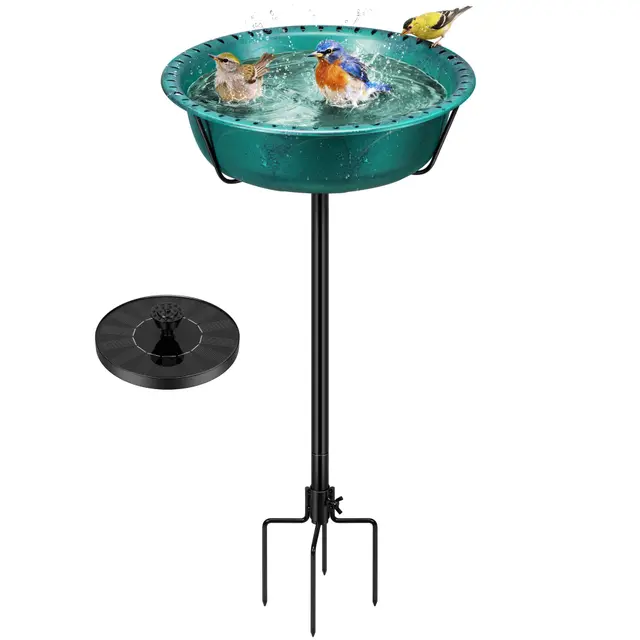 VIVOHOME Baño para Pájaros con Fuente Solar, Cuenco Desmontable con Base 4 Puntas, Baño y Comedero para Jardín y Césped (Verde)