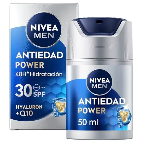NIVEA MEN Hyaluron Crema Hidratante Antiedad FP30 50 ml - Cuidado Facial para Hombre - Ácido Hialurónico y Coenzima Q10 - Estimula la Producción de Colágeno - 48 h Hidratación - Todo Tipo de Piel