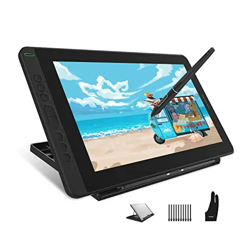 HUION Kamvas 13 Tableta Gráfica con Pantalla, Monitor de Dibujo Gráfico de 13,3 Pulgadas,120% sRGB, Lápiz PW517, con Ajustable Soporte, Ideal para Trabajar Desde Casa y Aprendizaje Remoto, Verde