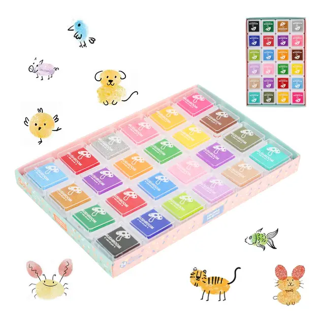 24 Almohadillas de Tinta Lavables para Niños – Colores para Huellas Dactilares, Sellos, Árbol de Huellas, Manualidades y Scrapbooking