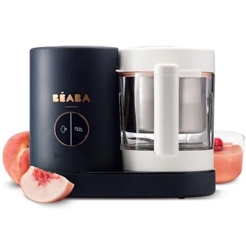 BÉABA Babycook Neo, Robot de cocina infantil, tritura, cocina y cuece al vapor, Rápido en 15 minutos, Recipiente de vidrio y cubeta de acero inoxidable, Para Bebés y Niños, Azul oscuro