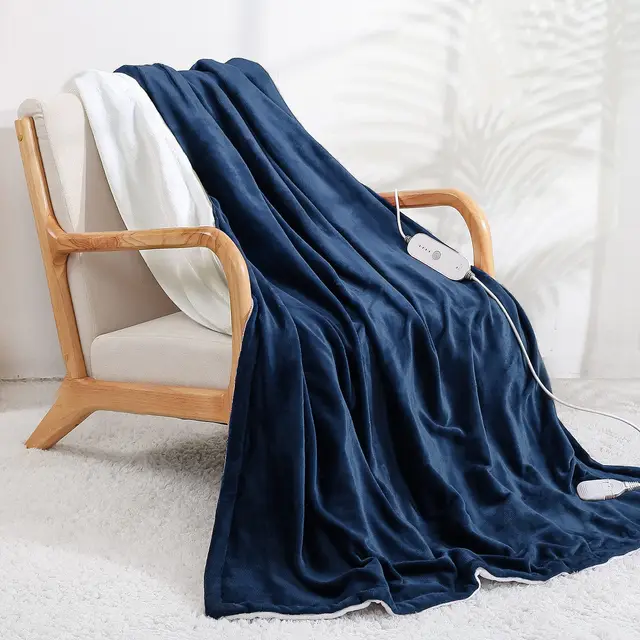 CURECURE Manta Eléctrica 130x180cm - Manta Térmica 4 Niveles de Calor, Apagado Automático 10H, Protección Sobrecarga, Tejido Suave - Regalo Invierno para Cama y Sofá (Azul Oscuro)