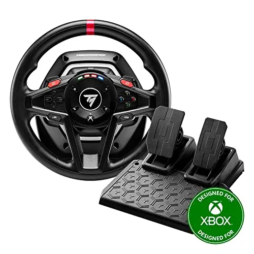 Thrustmaster T128 – Volante de Carreras Cableado con Force Feedback Dinámico – Kit de Simulación con Pedales Magnéticos y Cables – Compatible con Consolas Xbox Series X|S, Xbox One y PC – Negro