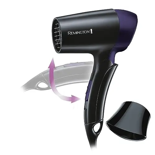 Remington D2400 Secador de Pelo de Viaje, Plegable, Concentrador, 1400 W, Voltaje Universal, Negro y Morado