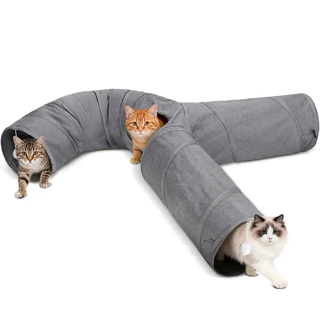 Nobleza Túnel para Gatos – Túnel de Juego Plegable de Tela Oxford Resistente, con Caña de Pescar y Agujeros de Espía para Diversión Interactiva en Interiores, 3 Vías