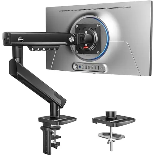 HUANUO Soporte Monitor para Pantallas de 13 a 32", Brazo Monitor MechaSpring con Inclinación/Giro/Rotación, FlowLift Pro Montaje VESA sin Herramientas, Montaje por Mordaza-C u Ojal, Carga Máx. 9 KG