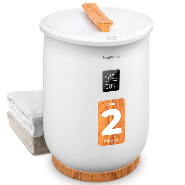 SereneLife calentador de toallas eléctrico, 20L, Con pantalla digital, Calentamiento ajustable, Portátil y soporte para disco aromático, Para baño, Spa