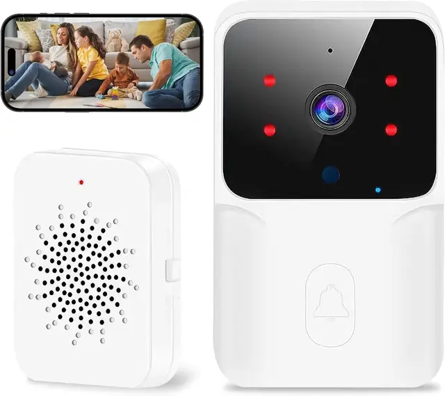 Timbre Videoportero Inalámbrico con Cámara HD1080P,Resistente al Agua,Visióm Nocturna,Videocitofono WiFi,Intercomunicador Bidireccional, Control De Aplicaciones, Instalación Inalámbrica (Small)
