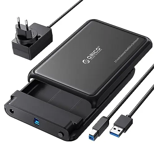 ORICO Carcasa Disco Duro 3.5", USB 3.0 Caja Disco Duro para 2,5" 3,5" HDD SSD SATA I/II/III de hasta 20 TB, Sopporta UASP, sin Herramientas, con Adaptador 12V/2A (Metal + ABS,Negro,DDL35-U3)