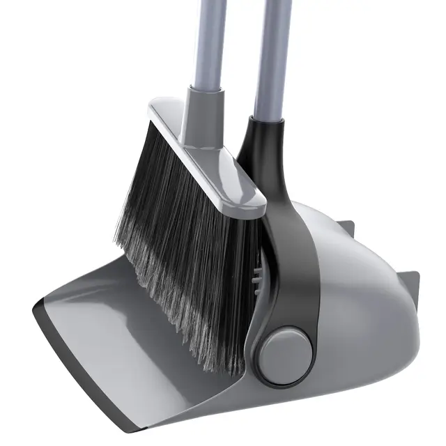 MR.SIGA Juego de Escoba y recogedor de Mango Largo, Combo de barredora Vertical y recogedor para Limpieza de Pisos, Gris
