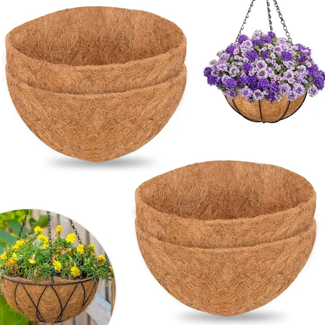 LATERN 4 Piezas Revestimiento Redondos de Fibra de Coco para 12 Pulgadas Macetas Colgantes, 30,5CM 100% Natural Forro de Fibra de Coco Estera Gruesa para Plantas Jardín Animal Esterilla Ventana Cajas