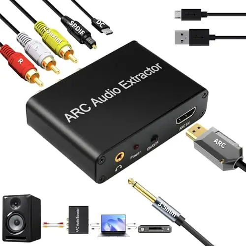 Extractor Audio HDMI ARC DAC Convertidor 192kHz Óptico Toslink Coaxial a RCA L/R 3.5mm Jack Compatible con amplificadores de barra de sonido HDTV