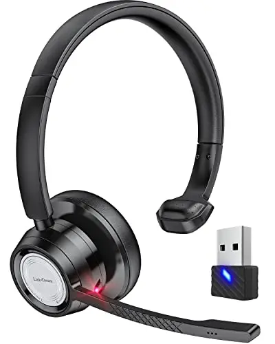 Link Dream Auriculares Inalambricos Bluetooth con Microfono, Cascos con Microfono Auriculares Inalambricos Cancelación de Ruido y Mic Mute con Adaptador USB para Call Center, Oficina, Skype