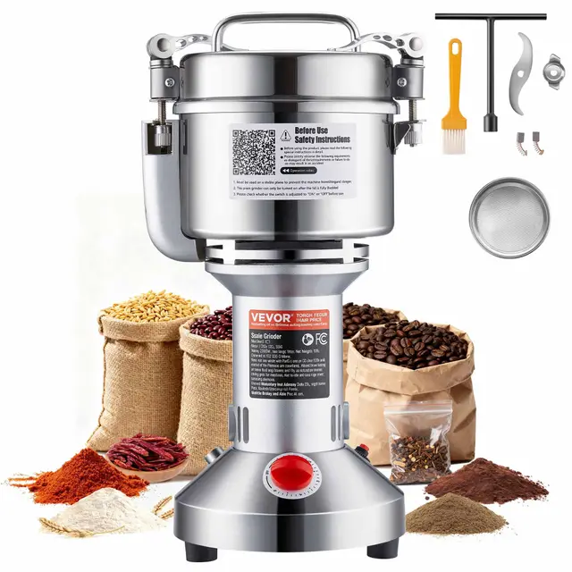 VEVOR Molinillo de Granos Eléctrico 2000 W Capacidad de 750 g Molinillo de Especias de Alta Velocidad con Pulverizador de Acero Inoxidable para Granos Secos Especias Cereales Café Maíz Pimienta