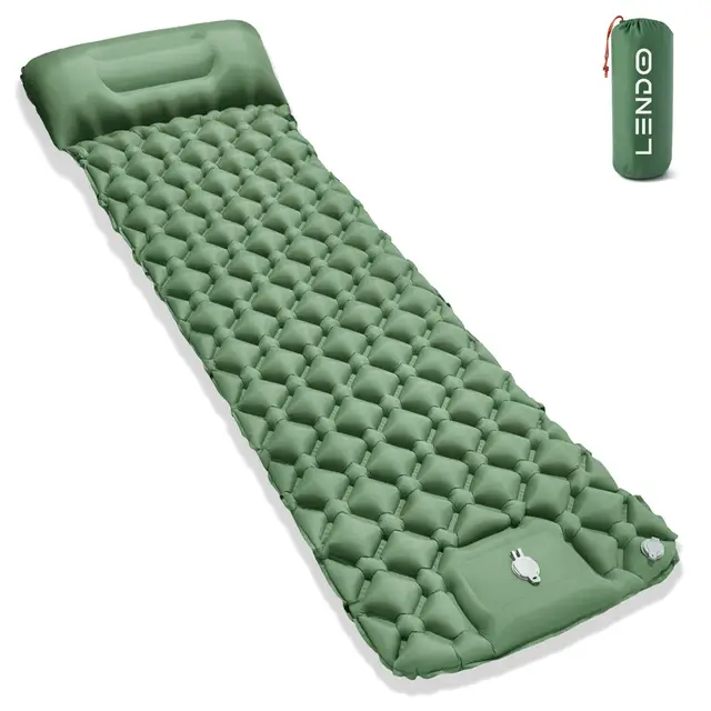 LENDOO Ultraligero Colchoneta Camping, Colchón Autoinflable para Camping con Almohada, Esterilla Outdoor con Bomba de Pie Esterilla Hinchable Ultraligero para Exteriores, Senderismo