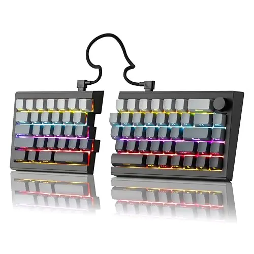 ZORNHER ST68 Teclado mecánico ergonómico y dividido, teclado TKL cremoso personalizado 65% blanco y negro con perilla, teclas PBT iluminadas, interruptores lineales prelubricados, intercambio en