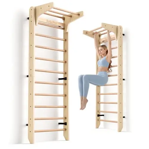 Escalera Sueca de Gimnasia multifunción, Barra de Gimnasia de Madera montada en la Pared, Gimnasio Interior en casa para niños y Adultos
