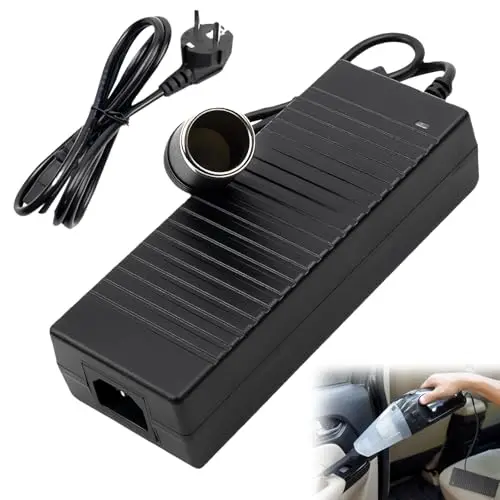 Adaptador de corriente para coche de 15 A, color negro: convertidor de tensión de 220 V a 12 V, adaptador para frigorífico, adaptador de corriente con enchufe, fuente de alimentación