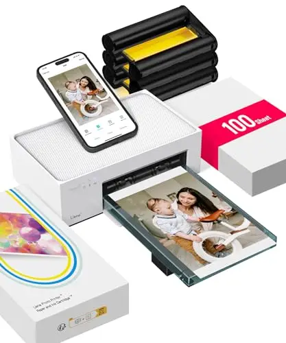 Liene Amber M100 Impresora Fotográfica(10x15cm) + Pack con 100 Hojas, WiFi Impresora de Fotos Instantánea para PC/iPhone/Android, Impresión a Sublimación, 300DPI, Impresora Móvil Doméstica