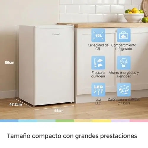 Comfee’ RCD93WH2EU(E) Nevera Compacta 93L, Frigorífico Silencioso Bajo Encimera de Una Puerta, Nevera InverterControl de Temperatura, Ahorro Energético, Ideal para Oficina o Dormitorio, Blanco