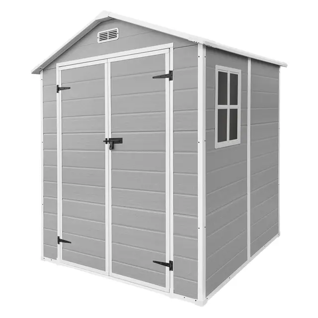 ECD Germany Caseta de Jardín con Suelo, 5m³ 151x182x220 cm Gris Claro, Cobertizo Exterior de Plástico para Almacenamiento de Herramientas, con Tejado en Dos Aguas, Puerta y Ventana de Ventilación
