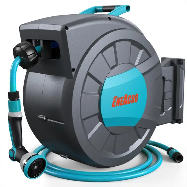 ENEACRO Enrollador Manguera Jardin de 35+2 m | Cartucho de manguera de pared con pistola pulverizadora de 10 funciones y función de enrollado automático, Garden Hose Reel