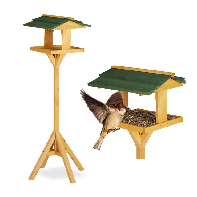 Relaxdays Comedero para pájaros con Soporte, Casita para pájaros, 117 cm, Marrón y Verde