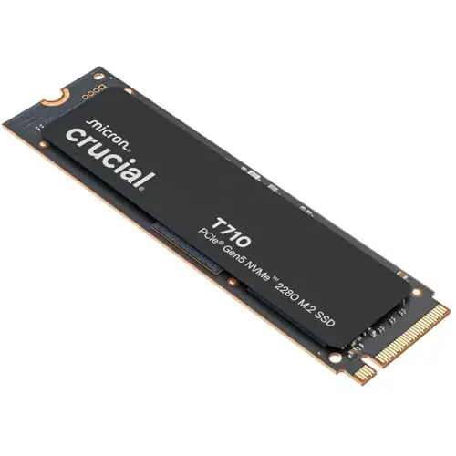 Crucial T710 SSD 2TB PCIe 5.0 x4 Gen5 NVMe M.2, Velocidades de Lectura hasta 14500 MB/s, Escritura 13800 MB/s, Ordenador Portátil y de Sobremesa, TLC NAND - CT2000T710SSD8-01