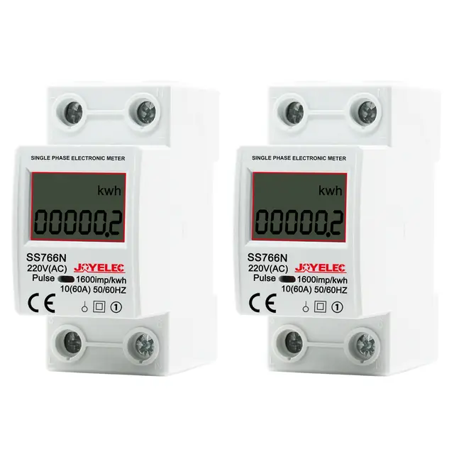 2 Piezas Contador de Energía Digital Monofásico, 230V 10 (60) A 50/60Hz, Medidor de Consumo Eléctrico Riel DIN con Pantalla LCD, Contador de Energía Inteligente para Medición de Eléctrica