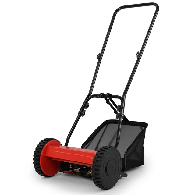 COSTWAY Cortacésped Manual, Barrendero de Césped con Ancho de Corte de 30 cm, Altura de Corte Ajustable de 15-40 mm, Caja de Recolección de Césped de 18,5 L, 2 Ruedas, Cuchilla (Rojo)