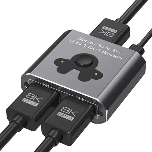 Displayport Switch 2 In 1 Out 8K60Hz 4K144Hz Displayport Switch 2 Port DP 1.4 Display Port Compatible Con Televisores Monitores Ordenadores Portátiles PC Proyectores Etc