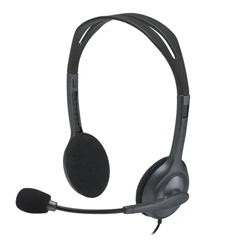 Logitech H111 Auriculares con Cable, Sonido Estéreo con Micrófono Giratorio, Jack 3,5mm, PC/Mac/Portátil/Smartphone/Tablet, Negro