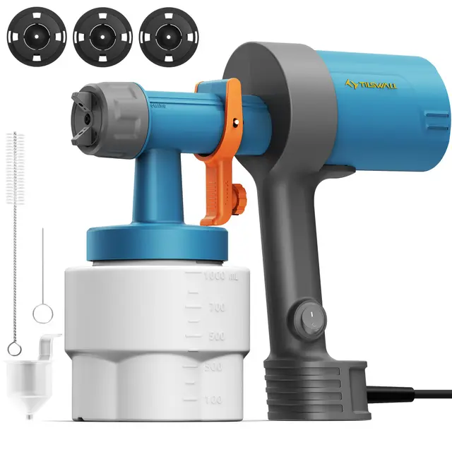 Tilswall Shark 600 Pistola de Pintura, Ultraligera HVLP Eléctrica, 3 Boquillas y 3 Patrones, Fácil Limpieza, Flujo Ajustable, para Muebles, Vallas, Paredes, Puertas, Terraza