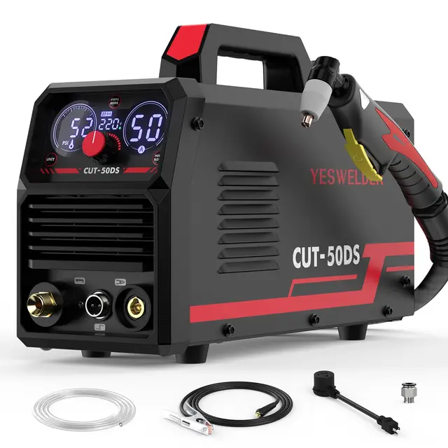 YESWELDER CUT-50DS Cortador de plasma, 50 amperios, potencia de aire de arco piloto no táctil, pantalla digital grande de 110/220 V, inversor IGBT de doble voltaje, máquina de corte por plasma