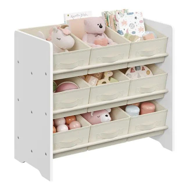 SONGMICS Estantería Infantil para Juguetes, Organizador Infantil para Libros, 9 Cajas de Almacenamiento no Tejidas, Espaciosa, 29,5 x 62,5 x 60 cm, Blanco Nube GKR033W10
