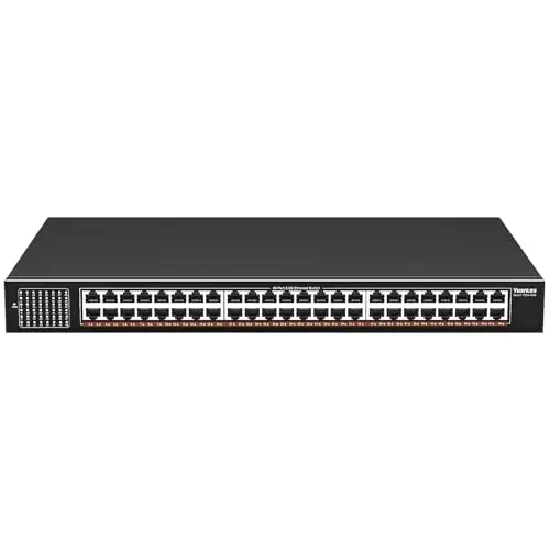 YuanLey Switch Ethernet 2,5G de 48 Puertos No Gestionado, Switch de Red Multi-Gigabit con 48 Puertos RJ45 2,5Gbps, Capacidad de Conmutación de 240Gbps, Metálica con Ventilador, Instalación Rack