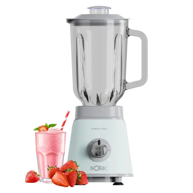 Solac – Batidora Vaso Pro Mixter 1000 | 1000W | 1,5L | 2 Velocidades + Turbo | Cuchillas 4 filos extraíbles | Pica hielo | Seguridad | Apta lavavajillas | Accesorios incluidos | Azul