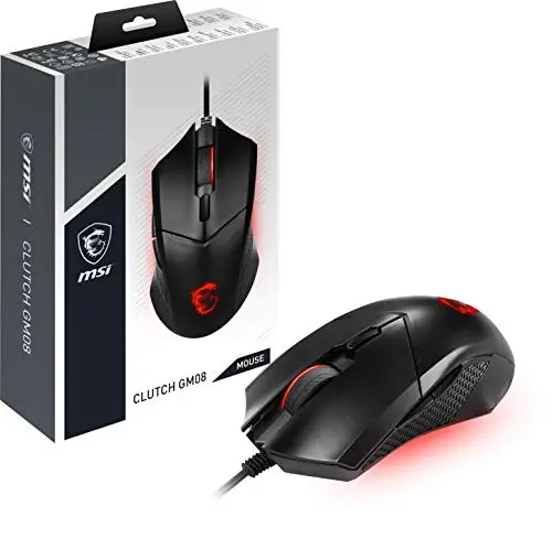 MSI Clutch GM08 – Ratón Gaming con Sensor Óptico 4200 dpi, Ajuste de Peso, RGB Rojo, 6 Botones Programables, Diseño Ergonómico Ambidiestro