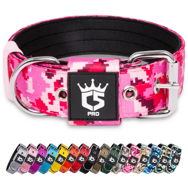 TSPRO Collar Táctico para Perros Ajustable, Collares con Broche de Metal Robusto, de 3,8 cm de Ancho, Duradero y Cómodo para Perros Medianos y Grandes (Camo Rosado M)
