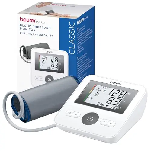 Beurer BM 27 Tensiómetro de brazo con control de ajuste del manguito, clínicamente validado, manguito 22-42 cm, indicador de riesgo, detección de arritmias, transferencia de datos a Apple Health