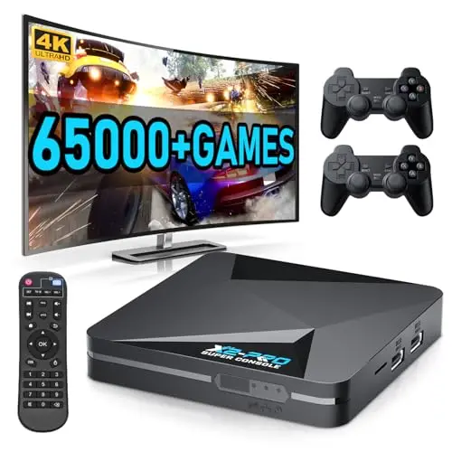 Kinhank Consola de juegos retro con más de 65000 juegos, consola de videojuegos Super Console X2 Pro Android 9.0/Emuelec 4.6, chip S905X2, salida 4K UHD, 2.4G+5G, BT 5.0